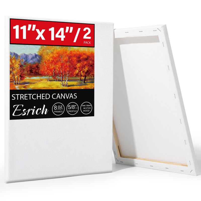 ESRICH Stretched Canvas for Painting 11x14 Inch, 2 Pack Blank Canvas -5/8 in Profile Primed White Canvases for Painting for Oil & Acrylic Paint. - Image 1